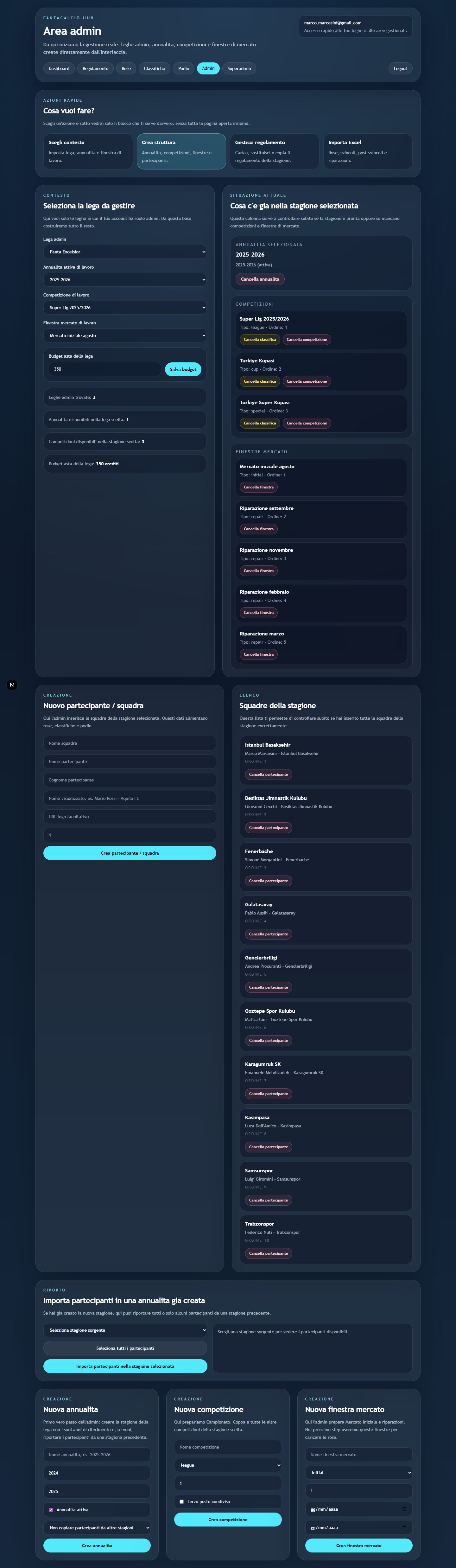 Admin > Crea struttura > Nuova annualità.